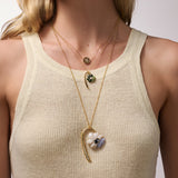 Oval Diamond Petite Flora Necklace with Hand Carved Turquoise and Aquamarine