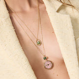 Grandfather Compass Pendant with Pink Opal and Green Tourmaline