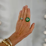 5.10ct Cushion Aquamarine in Hand Carved Chrysoprase Lollipop Ring