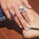 Petite Lollipop Ring - Pear Amethyst in Hand Carved Pink Opal