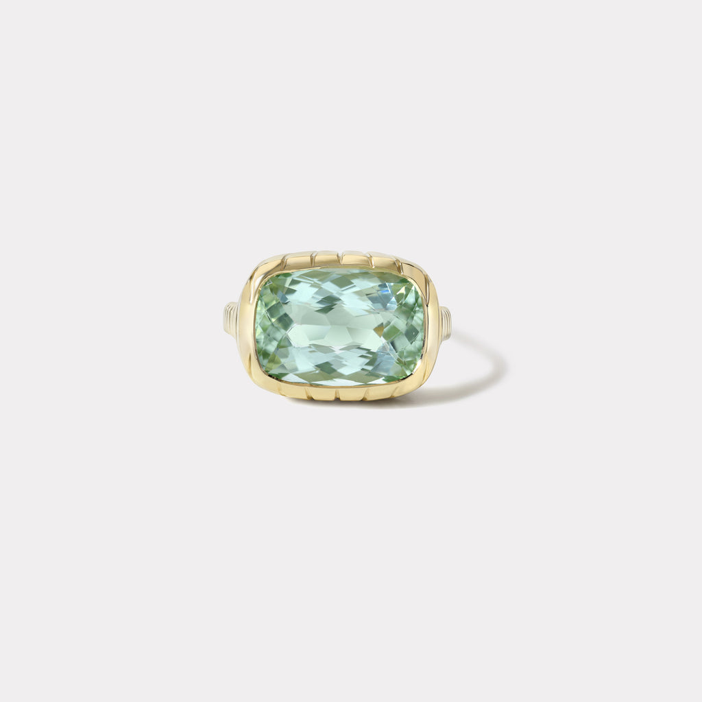 One of a kind 7ct Elongated Cushion Pale Aqua Tourmaline Heirloom Bezel Ring