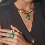 5.10ct Cushion Aquamarine in Hand Carved Chrysoprase Lollipop Ring