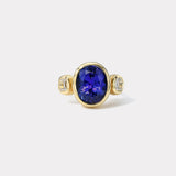 8.27ct Oval Tanzanite Center and 0.77ct Oval Diamond Side Stones Heirloom Bubble Ring