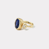 8.27ct Oval Tanzanite Center and 0.77ct Oval Diamond Side Stones Heirloom Bubble Ring