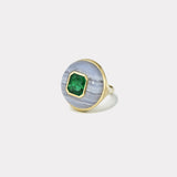 Classic Lollipop Ring - 3.8ct Emerald Cut Emerald in Hand Carved Blue Agate