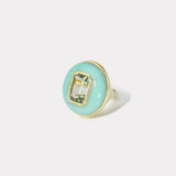 Lollipop Ring - 7ct Mint Tourmaline Emerald Cut in Hand Carved Chrysophrase
