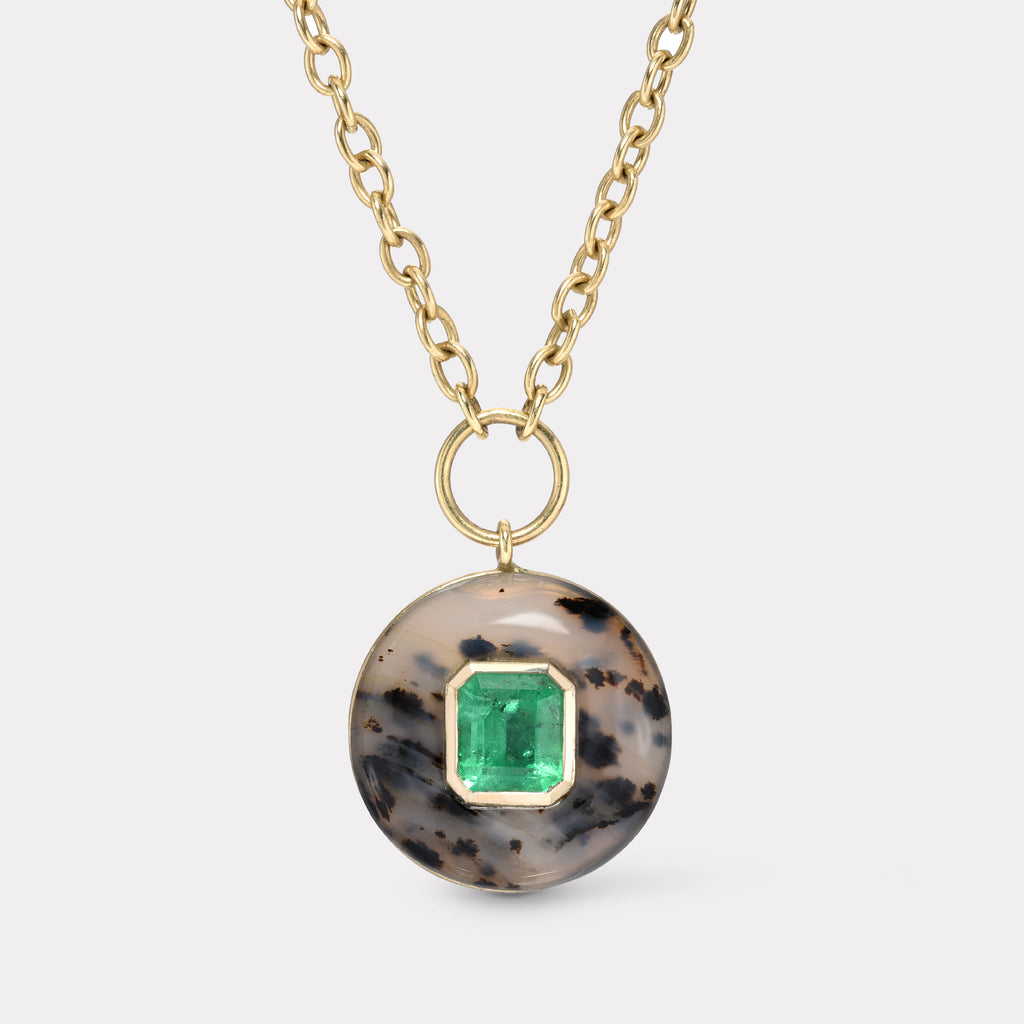 Lollipop Pendant - Emerald in Hand Carved Dendrite
