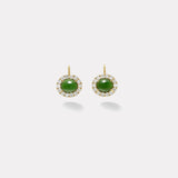 6.76ct Jade Oval Cabochon with Diamond Halo Heirloom Bezel Earrings