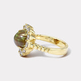 1.7ct Brown Opal Cabochon Diamond Heirloom Bezel Ring
