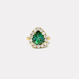 4.3ct Pear Green Tourmaline Diamond Heirloom Bezel Ring