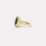 4.3ct Pear Green Tourmaline Diamond Heirloom Bezel Ring