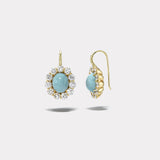Turquoise Cabochons with Diamond Halo Heirloom Bezel Earrings