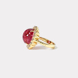 14ct Oval Pink Tourmaline Cabochon Diamond Heirloom Bezel Ring