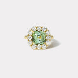 4.55ct Cushion Green Tourmaline Diamond Heirloom Bezel Ring
