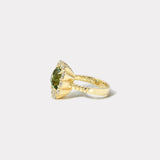4.55ct Cushion Green Tourmaline Diamond Heirloom Bezel Ring