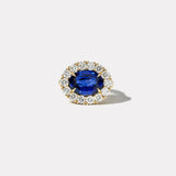 5.04ct Oval Blue Sapphire Diamond Heirloom Bezel Ring