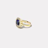 5.04ct Oval Blue Sapphire Diamond Heirloom Bezel Ring