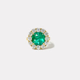 5.57ct Cushion Colombian Emerald Diamond Heirloom Bezel Ring