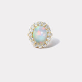 7.6ct Opal Cabochon Diamond Heirloom Bezel Ring