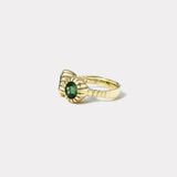 1.52ct Round Olive Green Tourmaline and 1.38ct Round Forest Green Tourmaline Heirloom Bezel Ring