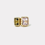 3.57ct Emerald Cut Morganite and 2.06ct Tanzanite Double Stone Heirloom Bezel Ring