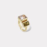 3.57ct Emerald Cut Morganite and 2.06ct Tanzanite Double Stone Heirloom Bezel Ring