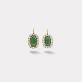 Mismatched 17.57ct Cushion Cabochon Green Tourmalines Diamond Heirloom Bezel Earrings