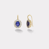 6.17ct Oval Tanzanites with 3.17ct Diamond Halo Heirloom Bezel Earrings