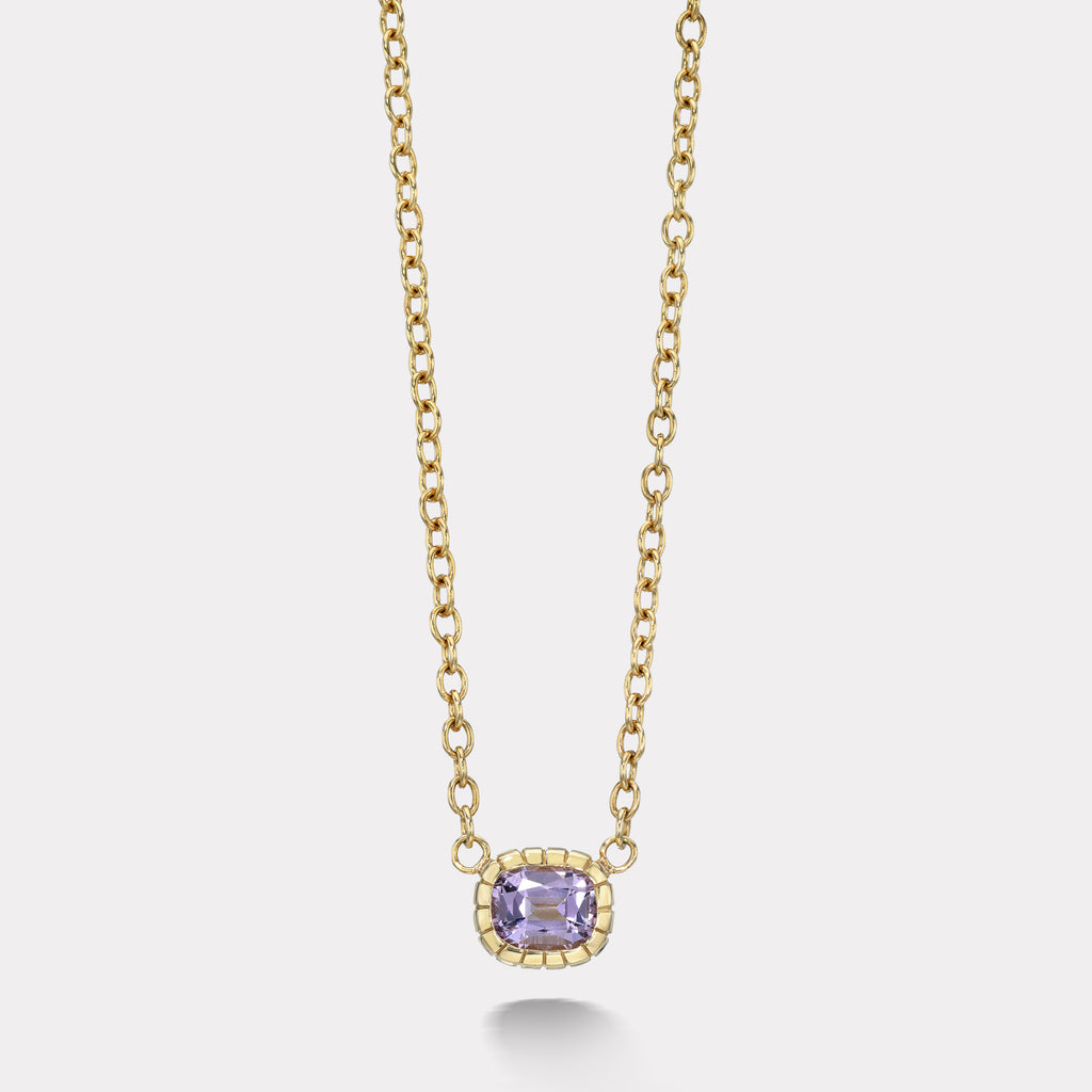 One of a Kind 3.4ct Cushion Unheated Lavender Sapphire Heirloom Bezel Pendant
