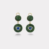 3.06ct Blue Sapphires Hearts in Nephrite Jade Lollipop Earrings