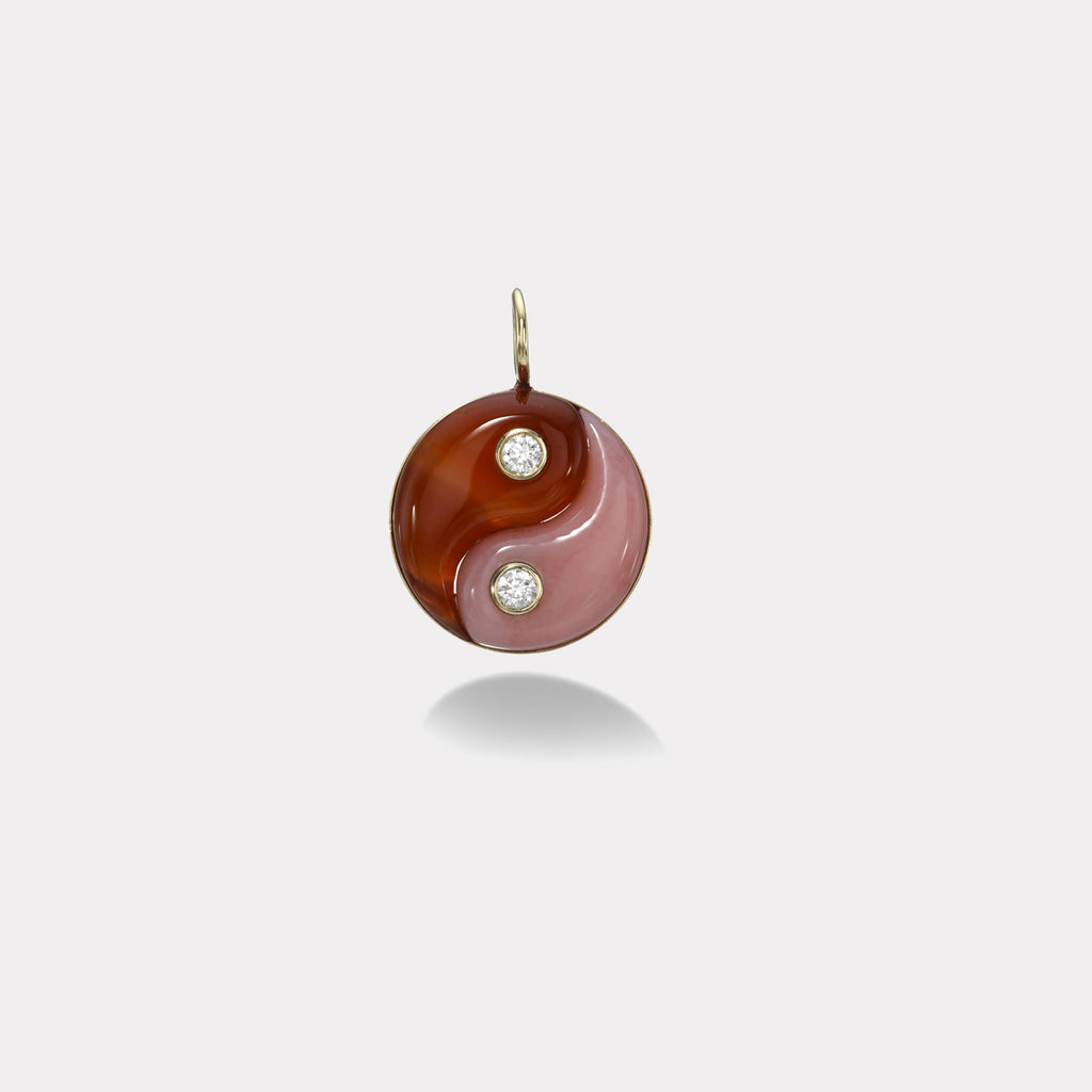 Double Stone Yin Yang Charm - Carnelian and Pink Opal