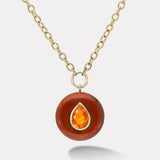 1.23ct Pear Fire Opal in Hand Carved Carnelian Lollipop Pendant