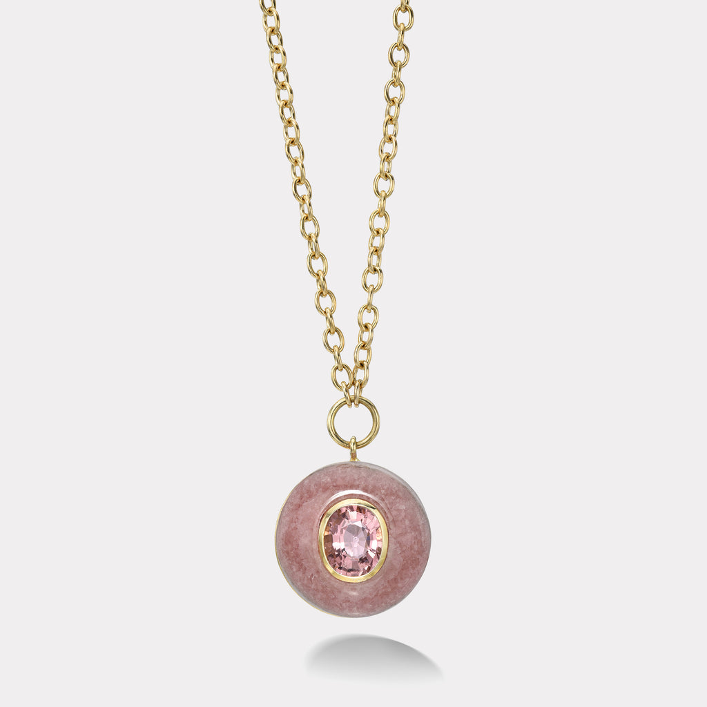 Lollipop Pendant - 2.30ct Oval Pink Tourmaline in Hand Carved Rhodochrosite