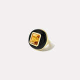 Classic Lollipop Ring - 8.76ct Emerald Cut Citrine in Hand Carved Onyx