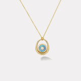 Midi Compass Pendant with Rainbow Opal Looped on a 26" Thin Rolo Chain