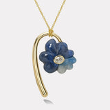 Large Flora Pendant with 0.75ct GIA Oval Diamond in Hand Carved Trolleite