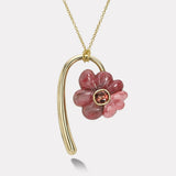 1.87ct Cushion Red Tourmaline in Hand Carved Rhodonite and Rhodochrosite Large Flora Pendant
