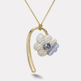 2.13ct Oval Blue/Grey Sapphire in Hand Carved Agate and Blue Lace Agate Large Flora Pendant