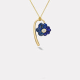 Oval Diamond Petite Flora Necklace with Hand Carved Lapis