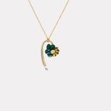 Oval Diamond Petite Flora Necklace with Hand Carved Dark Green Jade and Green Tourmaline