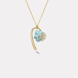 Oval Diamond Petite Flora Necklace with Hand Carved Turquoise and Aquamarine
