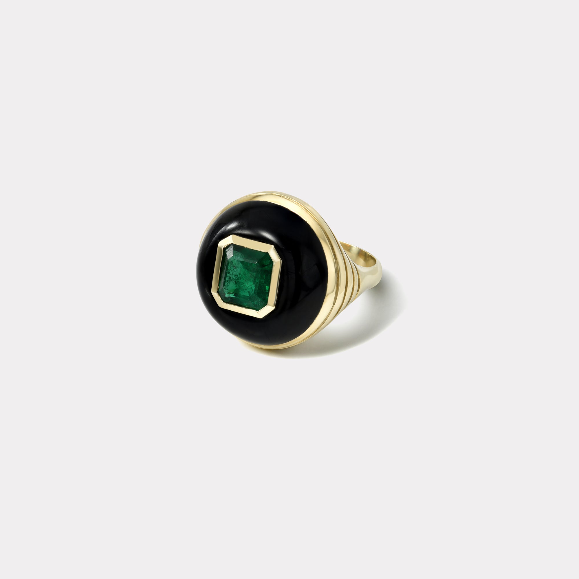 Petite Lollipop Ring Emerald Cut Emerald in Hand Carved