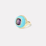 Petite Lollipop Ring - 2.93ct Cushion Amethyst in Hand Carved Turquoise