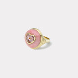 Petite Lollipop Ring - 3.02ct Heart Pink Tourmaline in Hand Carved Pink Opal