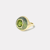 Petite Lollipop Ring - 4.34ct Oval Green Tourmaline in Hand Carved Green Opal
