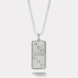 Classic Diamond Domino Necklace- Sandblasted Platinum with Akoya Pearl Chain