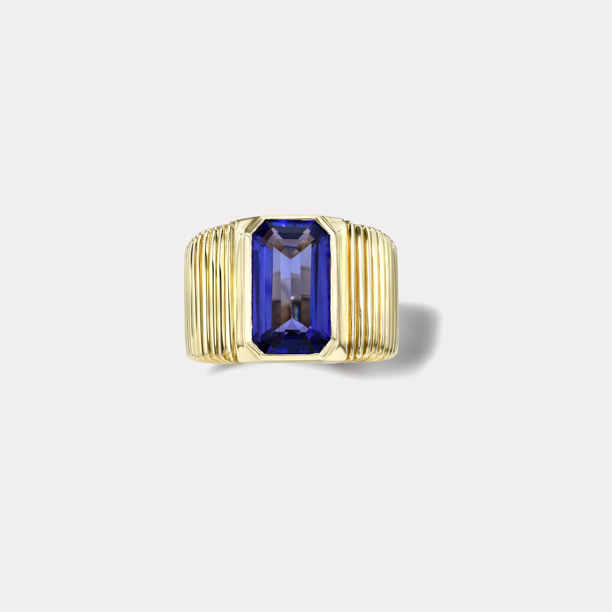 Emerald Cut Tanzanite Pleated Solitaire Band