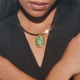 2.39ct Paraiba and Hand Carved Chrysoprase Tortoiseshell Pendant