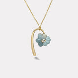 Oval Diamond Petite Flora Necklace with Hand Carved Turquoise and Trolleite