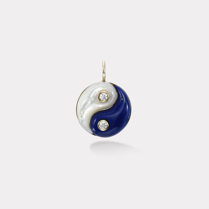 Double Stone Yin Yang Charm - White Mother of Pearl and Lapis